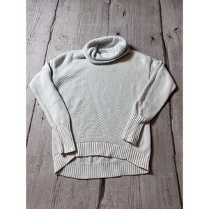 Athleta Cowl Neck Sweater Womens Small Ivory Textured Knit High Low Cotton Blend